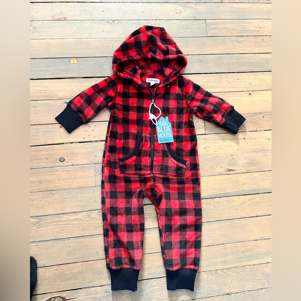 Little blue house zip up soft fleece romper NWT